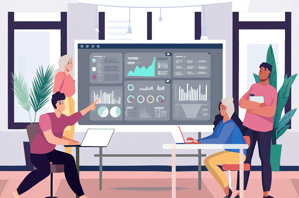 Equipo de una pyme analizando los datos de gestión de su ERP en paneles