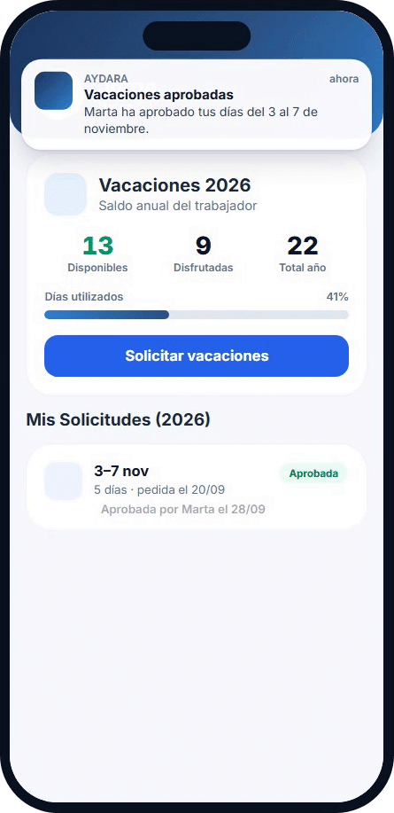 Aydara Presencia solicitud de vacaciones